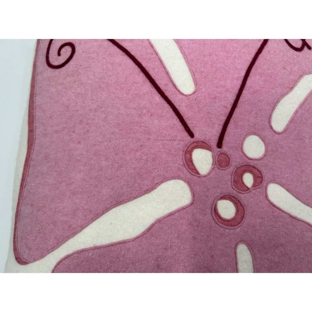 Hable Construction Wool Felt Applique Goose Filled Pillow 18x18 Cream Pink - Picture 4 of 7